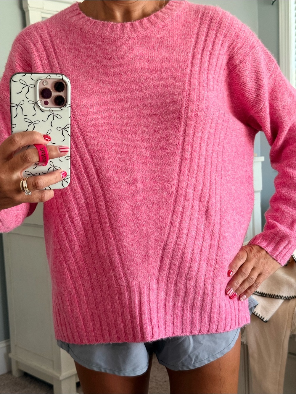 Cozy Pink Rib-Detail Women's Sweater